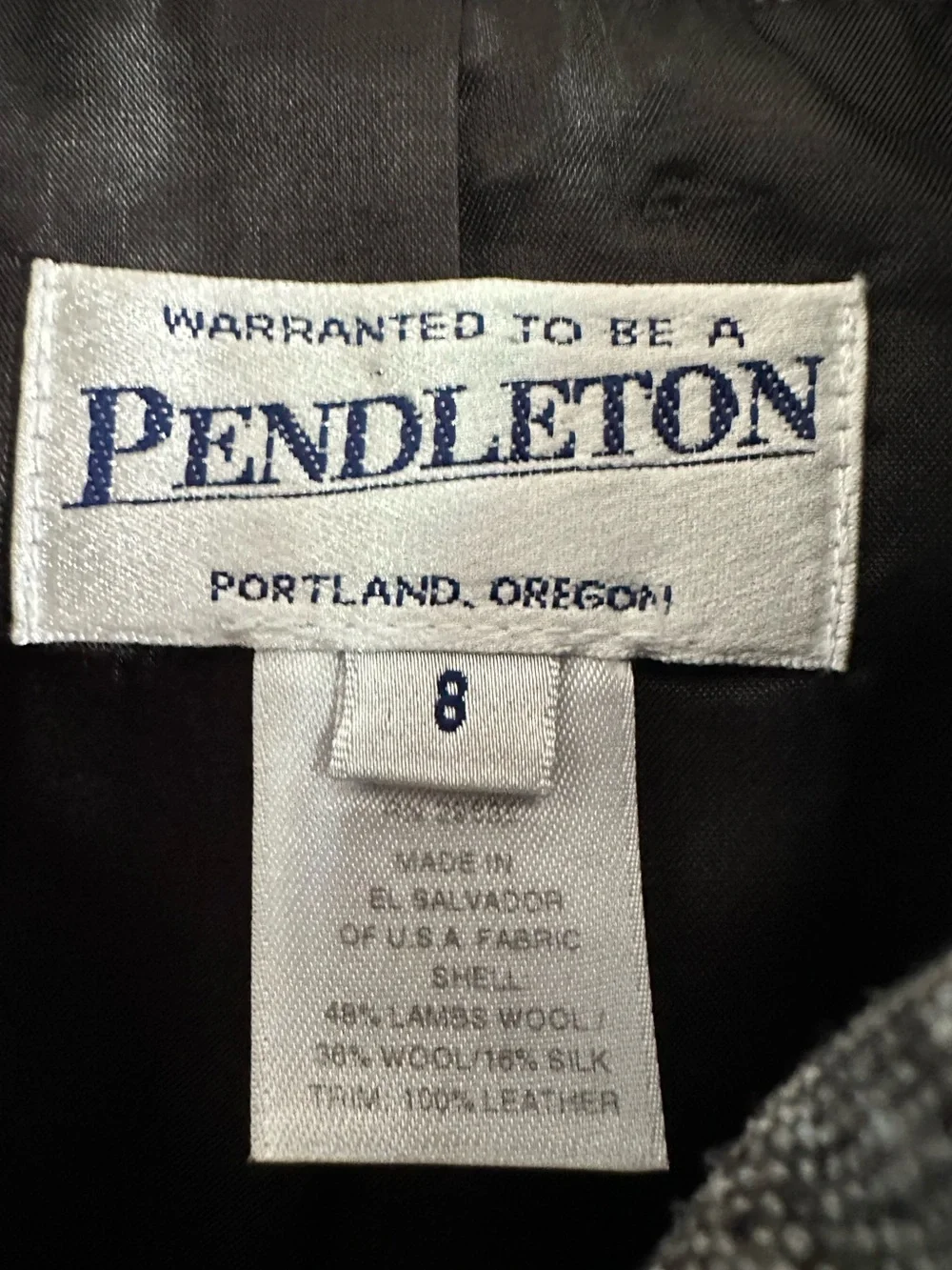 Pendleton Wool Silk Leather Trim Blazer Jacket Size 8 Black White Tweed - Picture 11 of 15